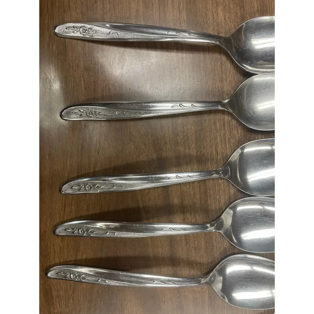 5 Oneida Thor Custom Stainless OHS103 Oakleigh Oval Soup Spoons Vintage